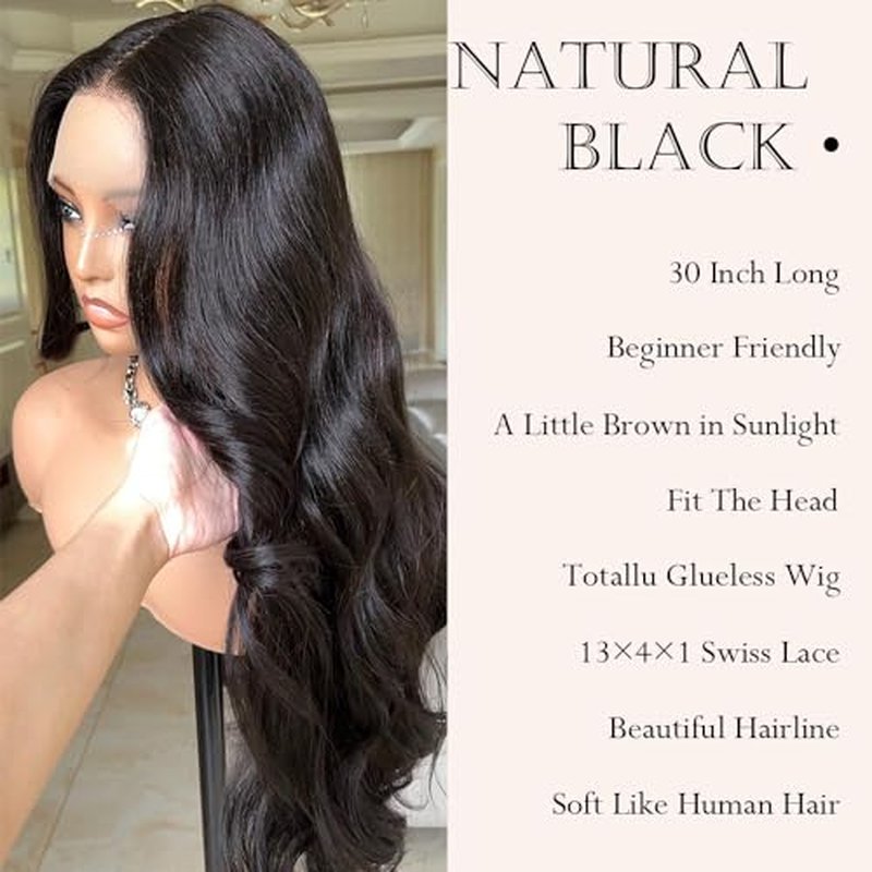 30 Inch Lace Front Wig Body Wave Wig Pre-Plucked with Baby Hair Natural Color Glueless Wig for Women Curly Wave Synthetic Lace Front Wig