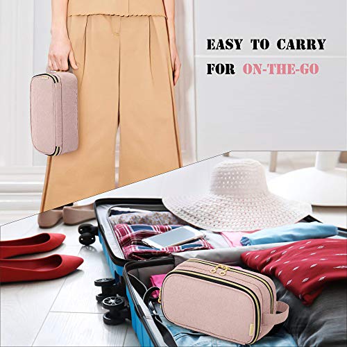 Teamoy Portable Makeup Brush Bag (up to 9"), Makeup Brush Holder with Handle, Travel Makeup Organizer Cosmetic Bag, Travel Toiletry Bag Artist Storage Bag, Misty Rose