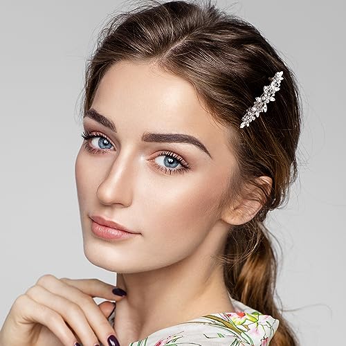 Joez Wonderful Bridal Rhinestone Hair Clips Barrettes 2pcs, Sparkly Crystal Hair Clips Diamond Barrettes, Bling Fancy Wedding Flower Clip Decorative Hair Accessories for Women Girls