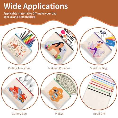 50Pcs Canvas Makeup Bags Bulk, 7.87 x 5.7 Inch Cotton Sublimation Blank DIY Heat Transfer Cosmetic Bag w/Colorful Zipper for Bridesmaid Makeup Bag Travel Toiletry Pouch Storage, Ivory, Halloween Craft