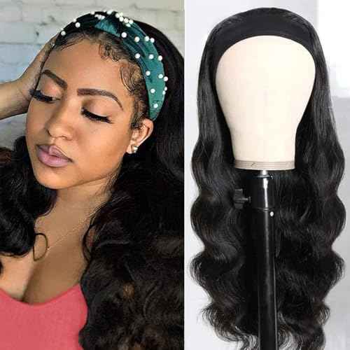Headband Wig Human Hair for Women 16-Inch 180% Density Body Wave Headband Wigs Glueless Human Hair Wig(Body Wave, Natural Black)