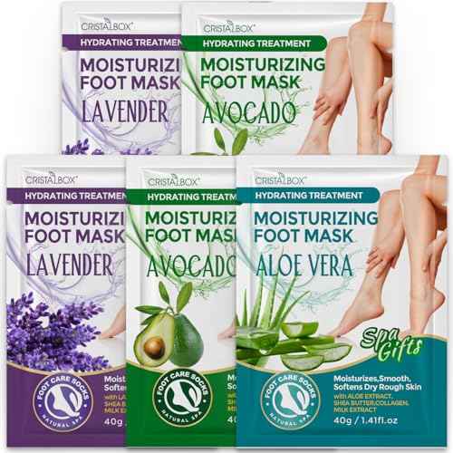 Moisturizing Foot Mask 5 Pack,Hydrating Foot Masks for Dry Cracked Feet,Moisturizing Socks Dry Skin Moisturizer for Soft and Smooth Touch Feet,Foot Care Spa Gifts for Women Men Stocking Stuffers