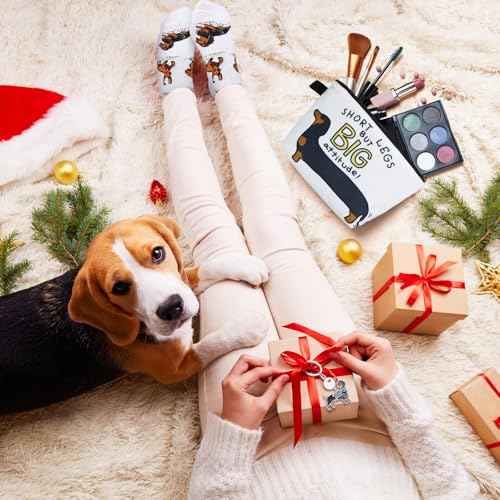 7 Pcs Dachshund Gift Sets for Women Include Weiner Dog Keychain Cosmetic Bag Socks Mug Tote Bag Cards with Gift Box for Christmas Dachshund Lovers Gifts