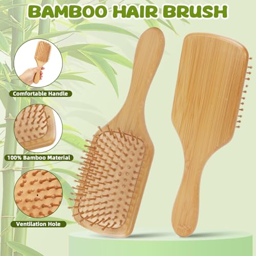 8 PCS Bamboo Hair Brush for Hair Growth Natural Bamboo Paddle Hairbrush with 12 Multicolor Pens Massaging Scalp Brush for Women Men Kids Detangling Curly Thick Wavy Hair DIY Gift for Crafts