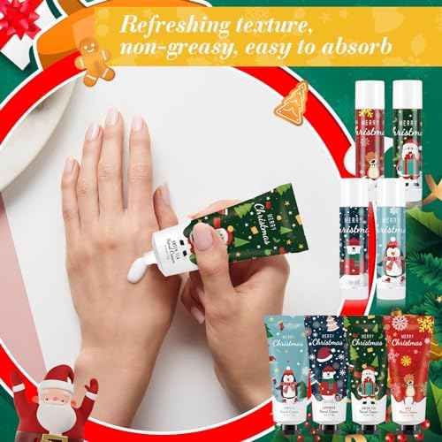 36 Set Christmas Hand Cream Gift Set, Including Moisturizing Christmas Hand Lotion, Xmas Lip Balm, Gauze Bags, Thank You Cards Natural Fragrant Xmas Hand Cream with Lip Balm Christmas Gifts