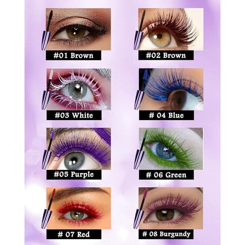5D Colored Mascara for Eyelashes-3 Colors Blue Purple Green Longlasting Waterproof Mascara Volume and Length,Curling Fiber rimel de pesta?as,Thanksgiving Cosplay Eye Makeup Gift for Women Girl