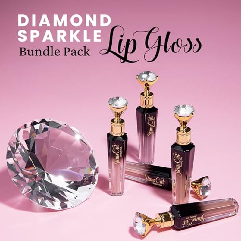 StansOut Diamond Lustre Lip Gloss Bundle - 5 Pack - Fancy Warm, Light, Pink, Sugar, Bare - Vitamin E & Argan Oil Infused - Long-Lasting Lustrous Shine - Hydrating Formula - Portable Elegance