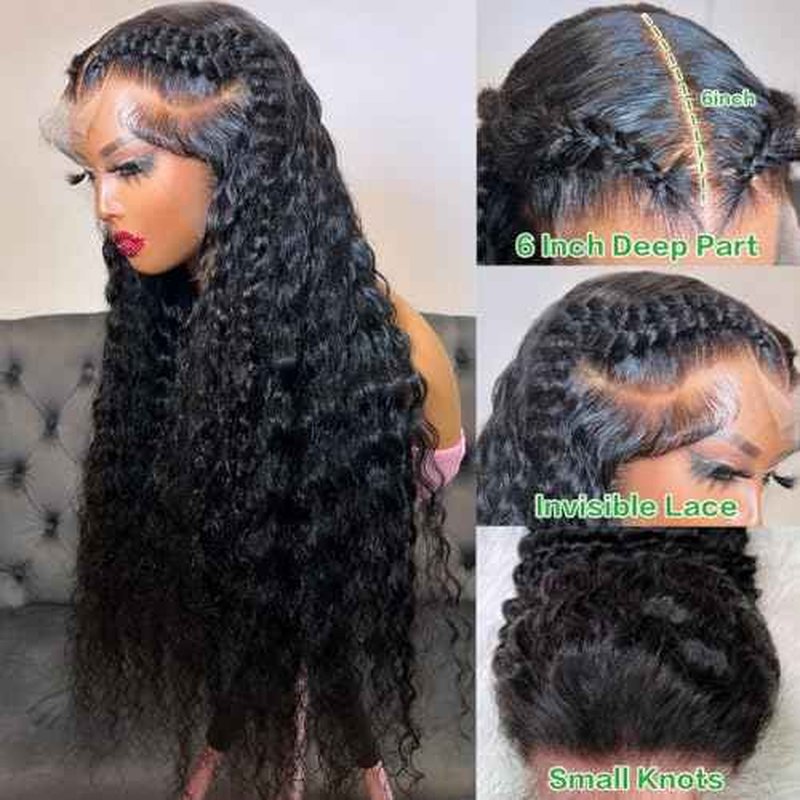 30 Inch Deep Wave Wig 13x6 Lace Frontal Deep Wave Wigs Human Hair 200% Density Pre Plucked Lace Front Wigs for Women 13x6 Lace Curly Human Hair Wig Deep Wave Glueless Wig