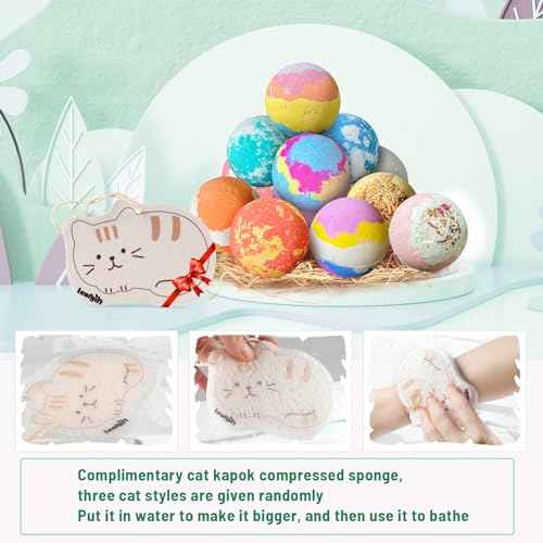 Leafgift Bath Bombs Gift Set, 12pcs Handmade Bath Fizzies with Natural Sea Salt Cocoa & Shea Butter, Perfect for Bubble Bath Spa, Moisturizing Dry Skin, Stress Relief, Best Gift for Women, Men
