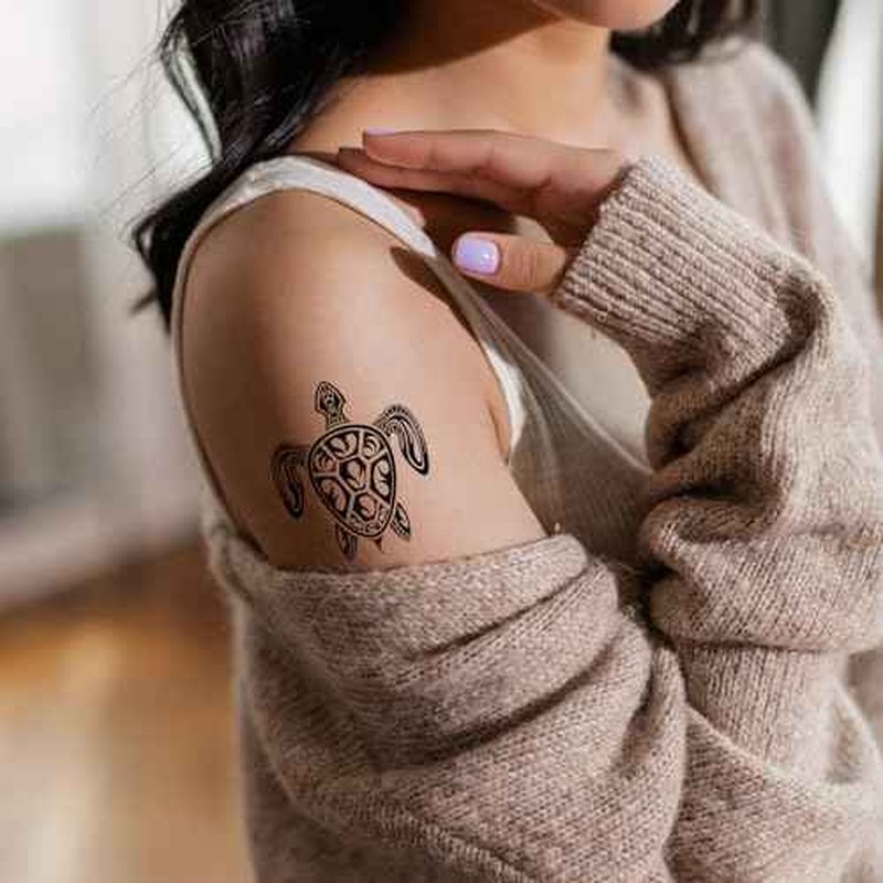 8 Sheets Turtle Temporary Tattoos Black Tribal Maori Sea Animal Birthday Party Supplies Favors Decorations Body Fake Tattoo Stickers For adult Men Women Make up