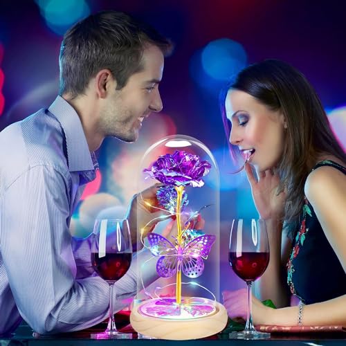 QUNPON Christmas Rose Gifts for Women Gifts Flowers for Women,Womens Gifts for Christmas,Birthday Gifts for Women,Purple Butterfly for Mom Grandma,Sister,Her,Wife,Valentines Day