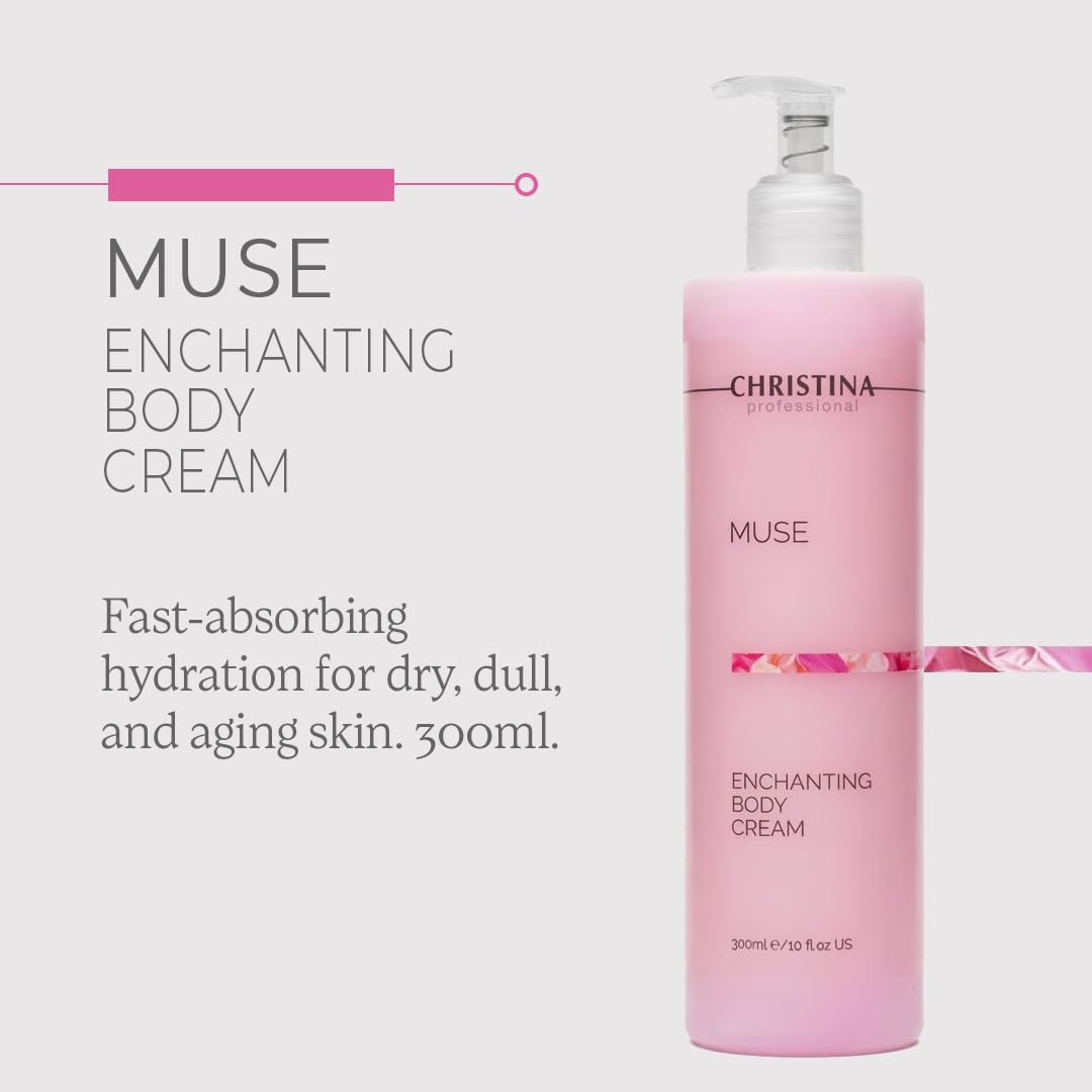 CHRISTINA Muse Enchanting Body Cream - Hyaluronic Acid Moisturizer for All Skin Types - Advanced Peptide Firming Toning Body Lotion with Rosa Gallica Extract - Scented Hydration Cream - 300ml
