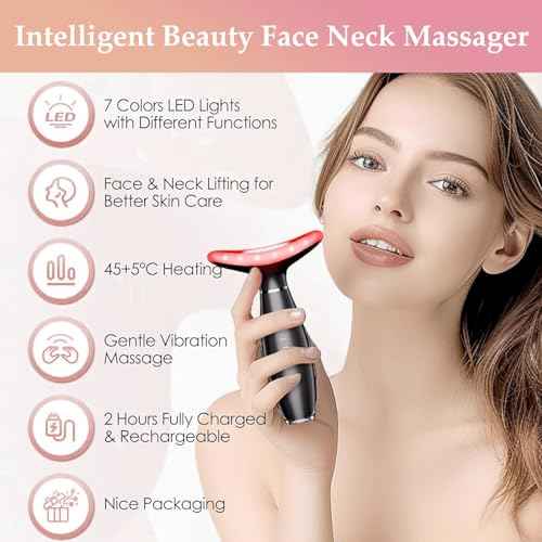 7 Colors Facial and Neck Massager,Lymphatic Contour Face Massager for Womens Skin Care- Rejuvenation- Lifting- Toning- Glow Boost-Tightening and Smooth
