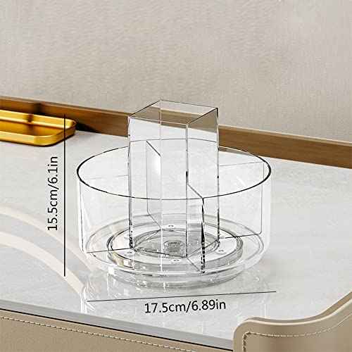 LINFIDITE 360 Rotating Makeup Organizer Clear Cosmetic Storage Holder Tray with 6 Compartment Makeup Brush Lip Gloss Organizer Case for Bathroom Cabinet Vanity Desktop