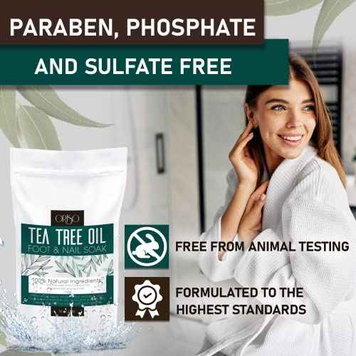Tea Tree Oil Foot Soak - Pedicure Supplies with Epsom Salts and Lavender - Athletes Foot Treatment for Cracked and Dry Feet - Stubborn Foot Odor - Softens Calluses - Better Toe Nail Health - 16 Oz
