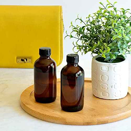 Youngever 12 Pack Empty Glass Bottles with Lids, Amber Glass Tight Seal Lids, Refillable Container for Essential Oils, Vanilla Extract and More (4 Ounce)