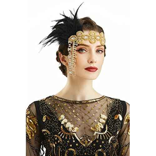 BABAEYOND 1920s Headpiece Flapper Headband - Feather Crystal Headpiece Flapper Accessories