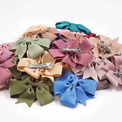 C?LLOT 70pcs 3 Inch Boutique Grosgrain Ribbon Pinwheel Hair Bows,Toddler Bows Hair Clips for Baby Girls Birthday Gifts In Pair