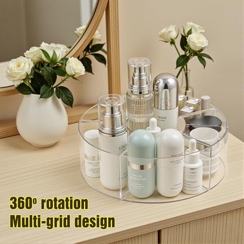 Lonian 360¡Æ Rotating Makeup Organizer, Adjustable Acrylic Cosmetic Storage, Cosmetic Organisers and Spinning Makeup Stand for Beauty Skincare