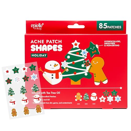 Epielle Acne Patch Shapes Edition, Acne Patches with Hydrocolloid Dressing, Fun for Parties, Sleepovers, Girls' Nights, Halloween Parties, Girls' Gift (Christmas Patch, 85ct)