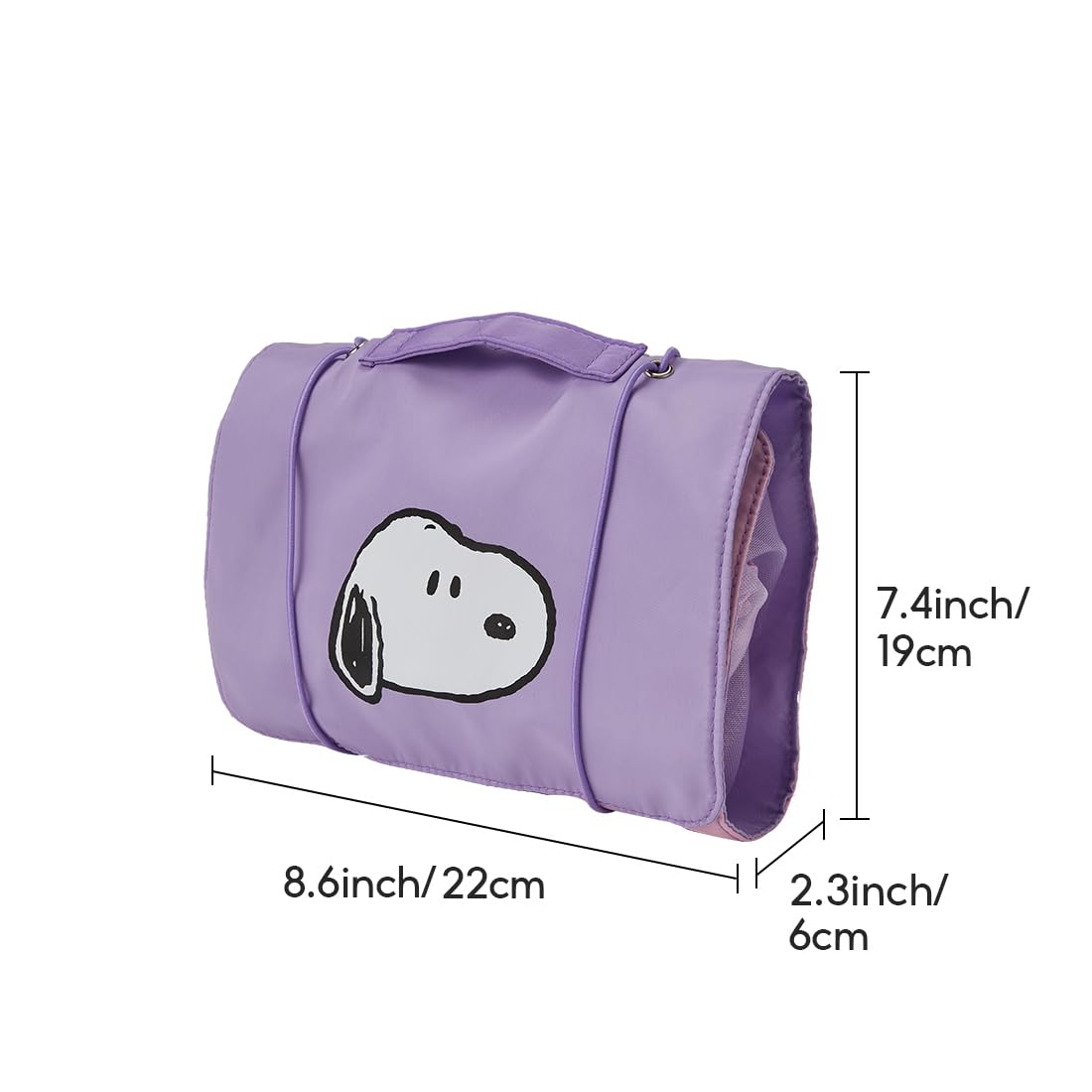 MINISO Snoopy Colorful Life Collection Foldable Makeup Bag Cosmetic Bag Waterproof Large Roll-Up Portable Travel Organizer For Women Girls (Purple)