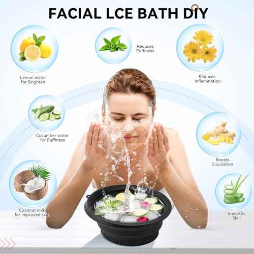 Face Bowl for Ice with Built-in Icetray, Foldable Silicone Facial Plunge Bowls, for Home Ice Bath Washbasin, Black
