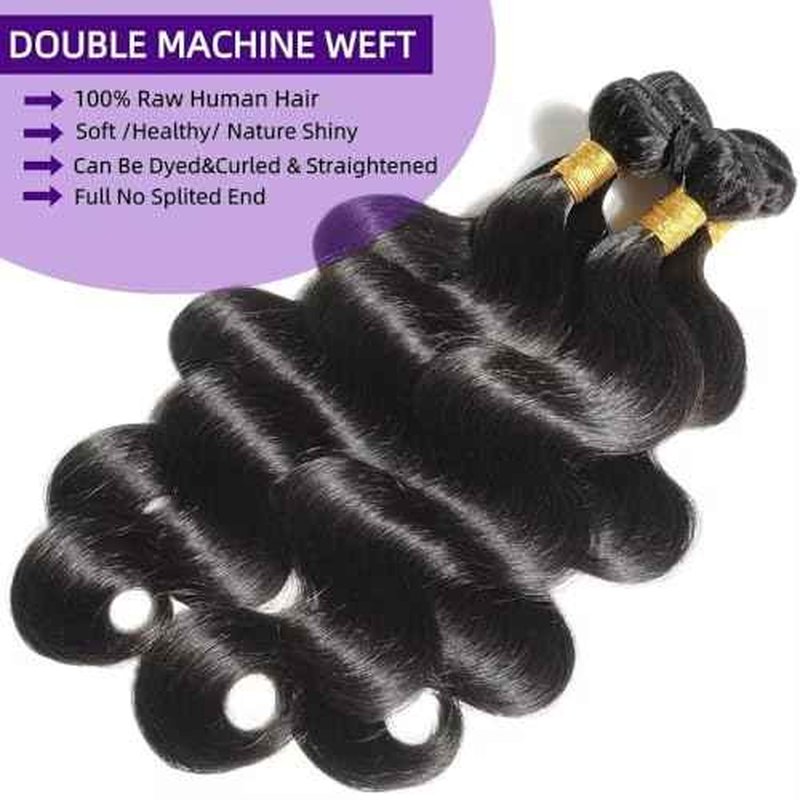 12A Human Hair Bundles 20 22 24 26 Inch Body Wave Bundles Human Hair 100% Unprocessed Brazilian Virgin Weave 4 Bundle for Women Natural Black Wavy Human Hair Extensions