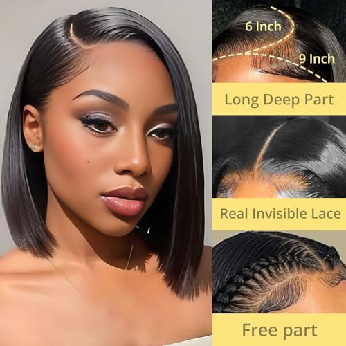Bob Wig Human Hair 14 inch Glueless Wigs Human Hair Pre Plucked Pre Cut 9x6 HD Lace Front 200% Density Glueless Wigs Human Hair Short Straight Bob Wigs for Black Women
