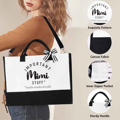 Mimi Gifts, Mothers Day Gifts For Grandma Mimi, Best Grandmother Gift Set from Granddaughter Grandkids - Unique Canvas Tote Bag Makeup Bag 16oz Glass Tumbler Care Package for Women