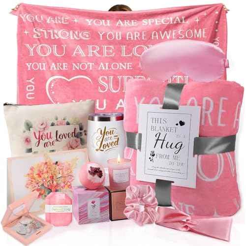 Gift Baskets for Women, Unique Care Package for Women, Self Care Christmas Gifts with Inspirational Gifts Blanket, Get Well Soon Gift for New Mom Wife Sister Friends Birthday