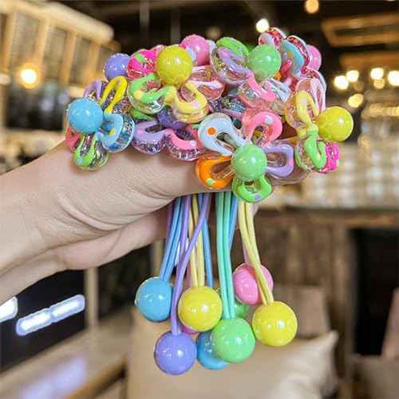 10 Pack Hair Balls for Girls Hair,Hair Ties for Girls Toddler Kids Ponytail Holders Hair knockers Cute Hair Accessories (pink yellow blue purple green)