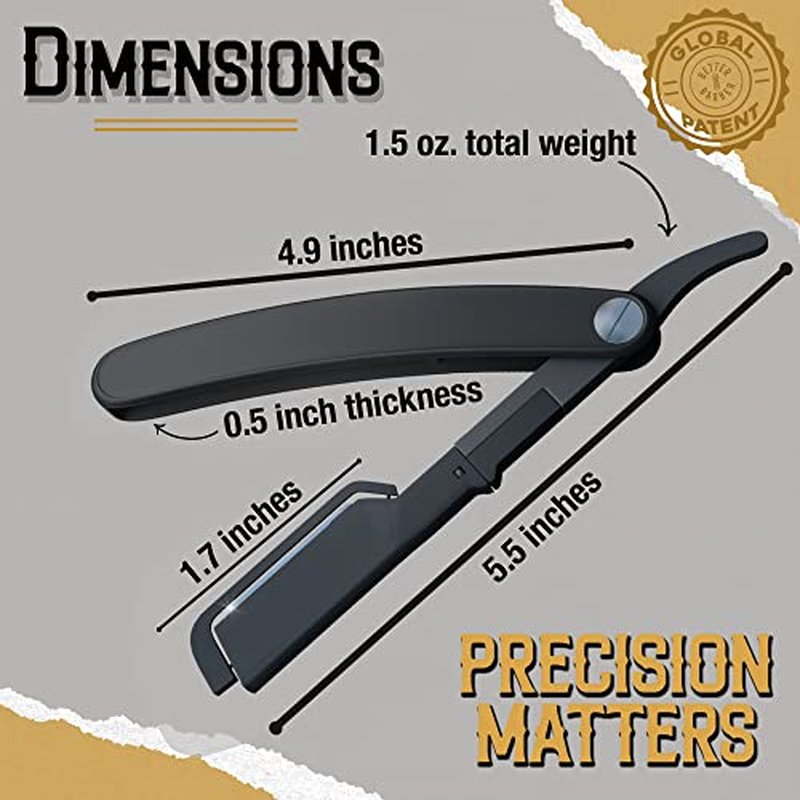 Patented Straight Edge Razors for Men, Close Shaving Razor for Beard with 10+1 Disposable Blade Heads, Easy to Use and Replace Single Edge Razor Blades, Professional and Home Use (Black)