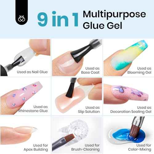 Beetles Gel Nail Kit Clear, Almond Short, 500pcs 12 Sizes, with 9 in 1 Glue Mini UV&LED Lamp, Fall Nails, Acrylic False Tips Kit Easy Nail Extension Set for Home DIY Salon Gift for Girls
