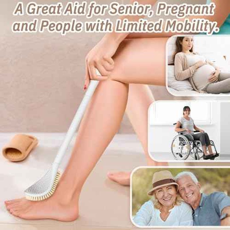New Foot Brush with Adjustable Long Handle, 3-in-1 Foot Scrubber for Wet or Dry Brushing, 10.2¡¯¡¯- 27.5¡¯¡¯ Foot Scrub Brush for Senior, Pregnant, Disabled, or Injured, Gift-Box Packed(White)