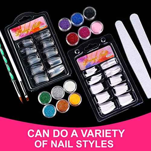 BLIFF Acrylic Nail Kit for Beginners - 12 Glitter Acrylic Powder, Professional Nail Art Decoration DIY Tool Supplies for Beginners