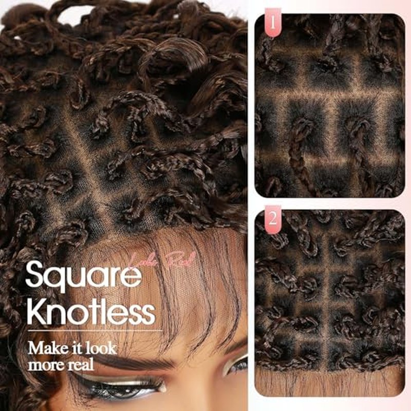 Fancy Hair Braided Wig for Black Women Gogo Curly Braid Wig Double Full Lace Curly Wavy Bob Wig with Baby Hair Pre Plucked Knotless Squrare Part Curly Wig (Ombre Blonde)