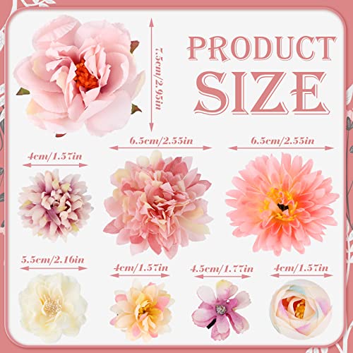 BBTO 21 Pcs Flower Hair Clip Rose Hair Clips Barrettes for Women Flower Accessories Boho Bride Claw Clip Hairpin Brooch Pin Headpiece for Wedding(Pink, White)