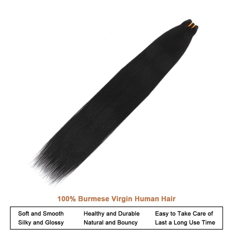Raw Human Hair Bundles - 100% Burmese Virgin Straight Extensions | Silky Smooth, Can Be Dyed, 14 Inch