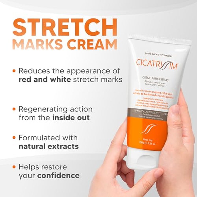 Cicatrissim Stretch Mark Cream for Red and White Striae - Softens Stretch Marks, Evens Skin Tone, and Firms Skin - All Skin Types - 150g