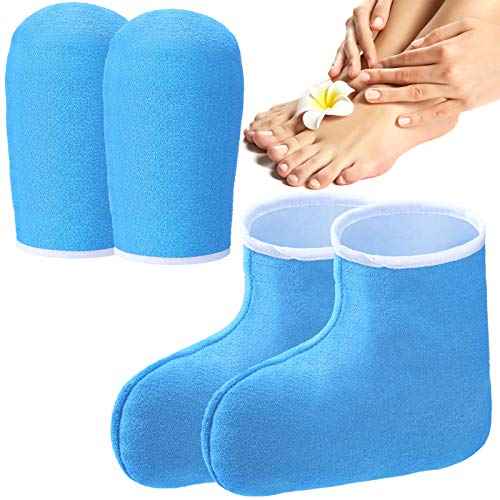 Paraffin Wax Mitts for Hand and Feet Paraffin Mitts and Booties Terry Cloth Booties Essential Oil Gloves for Hand Foot Care Spa Pedicure Thermal Treatment Wax Accessories(Blue)