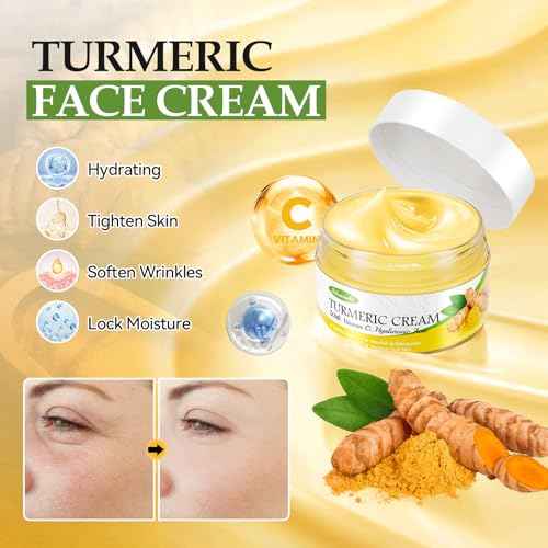 Turmeric Skin Care Set Even Skin Tone with Vitamin C, Skin Care Gift Set 4 In 1 Include Turmeric Soap Bar Turmeric Oil Turmeric Face Cream Turmeric Scrub, Face Moisturizer Skincare Set for Women