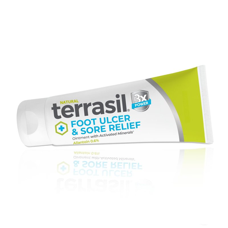terrasil Foot Ulcer & Sore Relief, Natural Diabetic Foot Cream to Soothe Dry Cracked Skin & Diabetic Ulcers. Hypoallergenic – 3X Power (3oz)