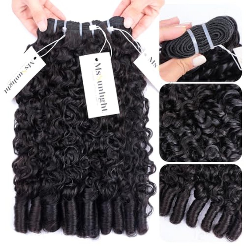 MsSunlight Burmese Curly Bundles Human Hair 18 Inch 100% Unprocessed Quick Weave 15A Water Wave with Spiral Curly End Real Human Hair Extensions Natural Black