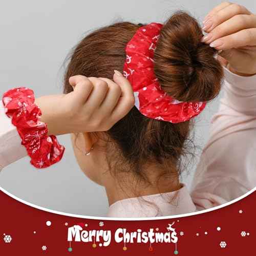 Toulite 48 Pieces Christmas Hair Scrunchies Bulk Soft Elastic Christmas Hairbands Snowman Snowflake Elk Ponytail Holders Winter Xmas Hair Accessories for Women Girls (Vivid Style)