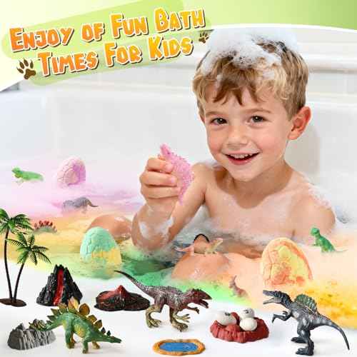 Golray Bath Bombs for Kids with Surprise Inside Dinosaur Toy, 12 Pack Dinosaur Eggs Bath Bombs Pretend Playset, Handmade Bubble Bath Fizzies Stocking Stuffers Birthday Christmas Gift for Boys