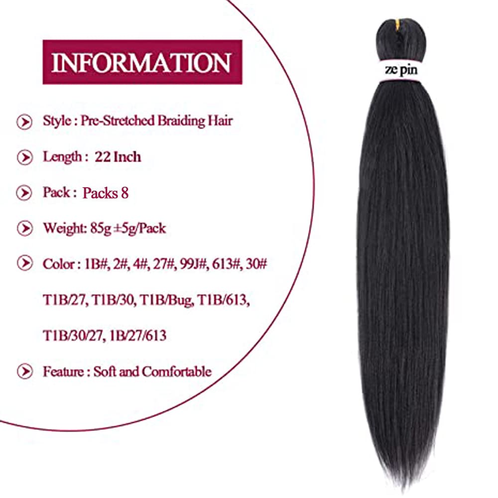 Pre Stretched Braiding Hair 42 Inch 8 Packs Professional Soft Yaki braiding Hair For Braids Hot Water Setting Synthetic Crochet Hair Extensions (1B, 42 Inch (Pack of 8))