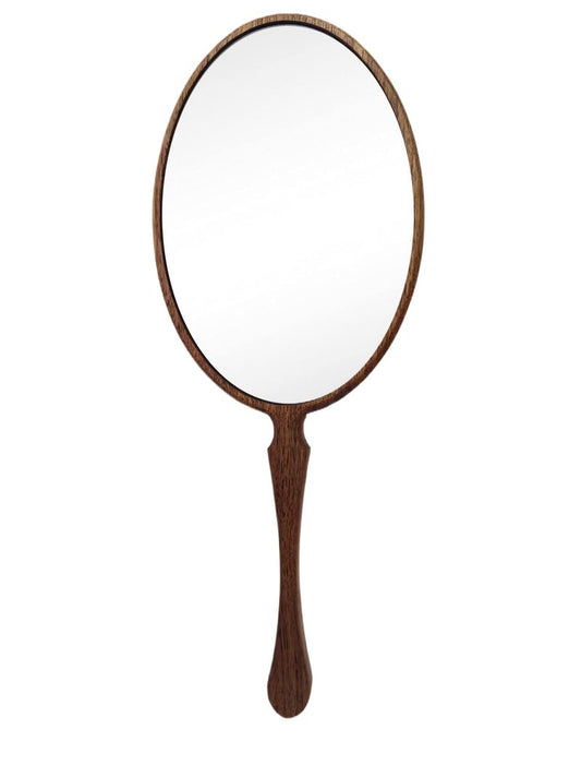 Vintage Hand Mirrors with Handle for Makeup, Touching Up and Shaving, Oval Hand Held Mirror for Men&Women, 11.5" L x 4.3" W, Multi-Purpose for Salon Home Travel, Decorative Walnut Wood (Medium)