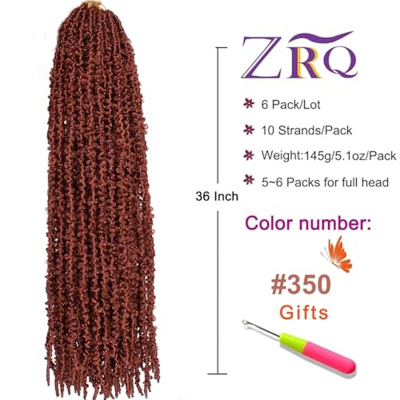 ZRQ Butterfly Locs Crochet Hair 36 Inch 6 Packs Distressed Faux Locs Pre-looped Synthetic Crochet Braids Extended Soft Locs For Women Extensions (36 Inch,350#)