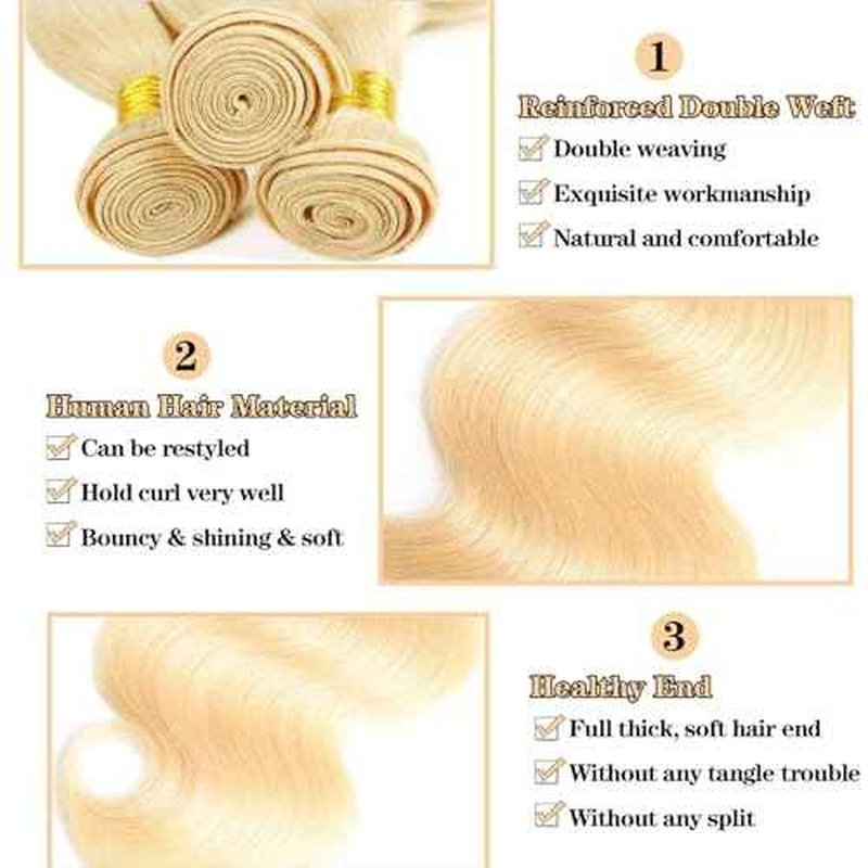 613 Blonde Bundles Body Wave Human Hair 22" 22" 22" 12A Grade 613 Blonde Body Wave Human Hair 3 Bundles 100% Unprocessed Virgin Brazilian Human Hair Bundles