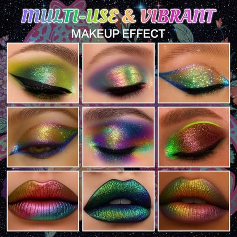 UCANBE Chameleon Multichrome Eyeshadow Palette, 10 Colors Shifting Chromatic Sparkling Metallic Eye Shadow, Multi-Use Blendable Holographic Glitter Shimmer Eye Makeup Palllet (Lunar Mirage)